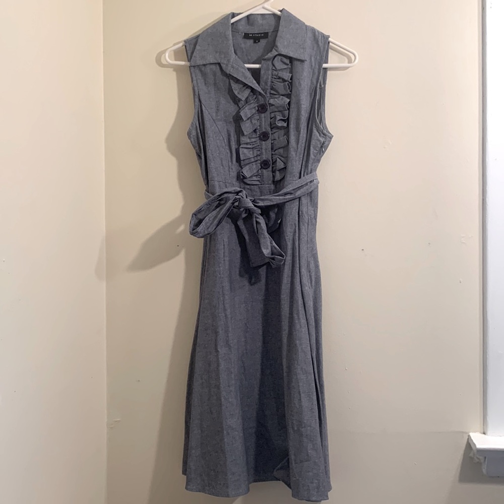 AA Studio Denim Flair Dress with ruffle button front